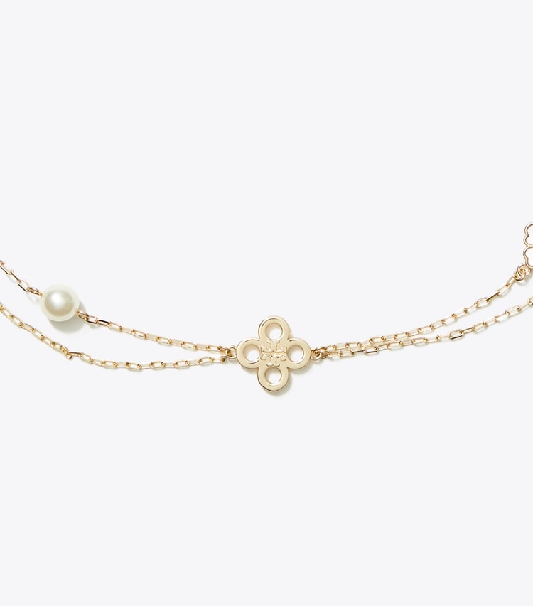 Tory Burch designer necklaces Kira Clover Layered Necklace in Tory Gold / Pink / Ivory detail