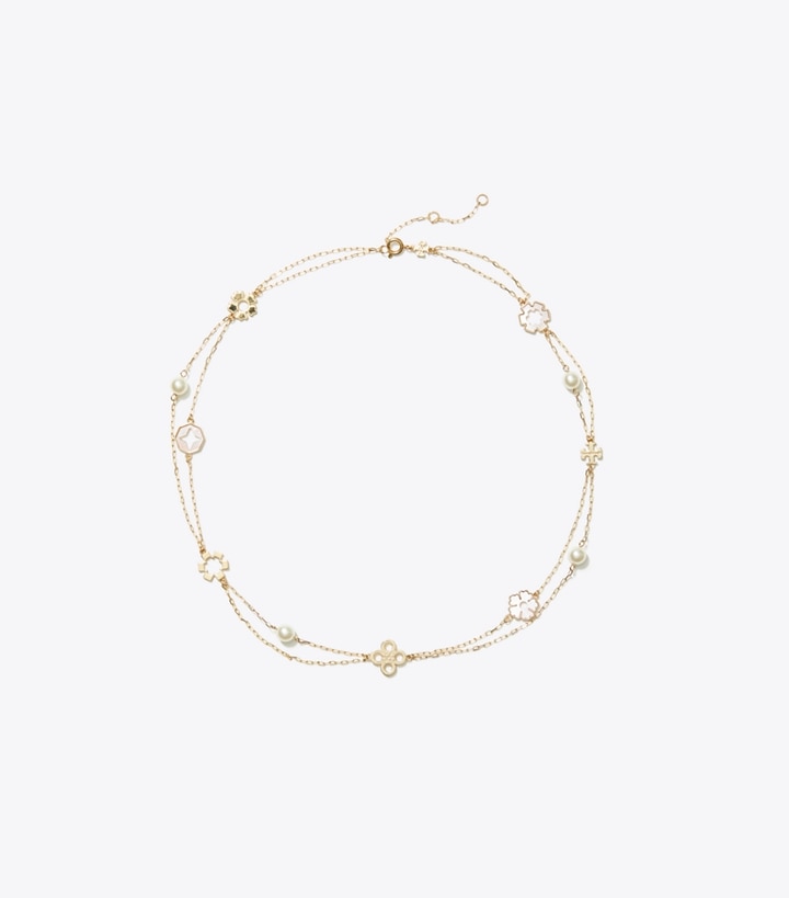 Tory Burch designer ネックレス キラ クローバー レイヤードネックレス in Tory Gold / Pink / Ivory front