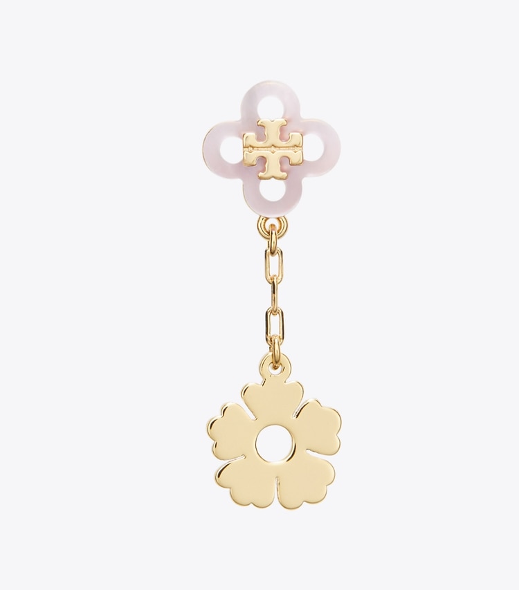 Tory Burch designer earrings Kira Clover Linear Earring in Tory Gold / Pink detail