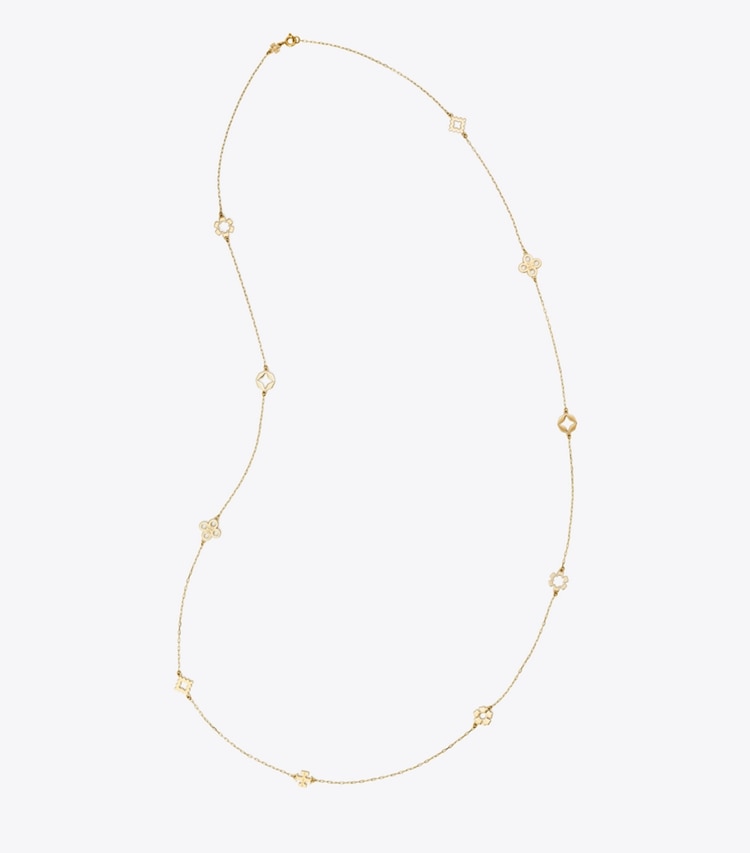 Tory Burch designer necklaces Kira Clover Long Necklace in Tory Gold overhead