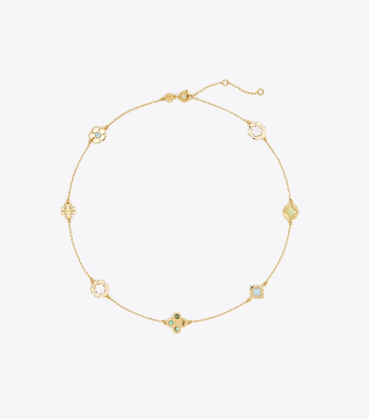 Tory Burch designer necklaces Kira Clover Necklace in Tory Gold / Multi front