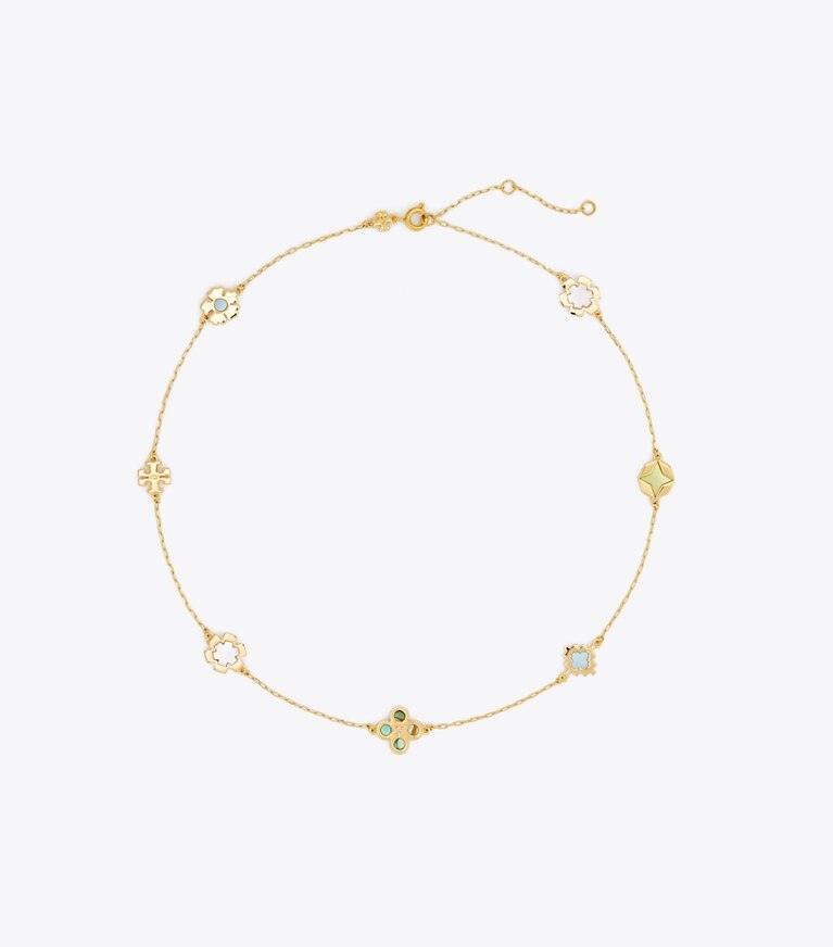 Tory Burch designer necklaces Kira Clover Necklace in Tory Gold / Multi front