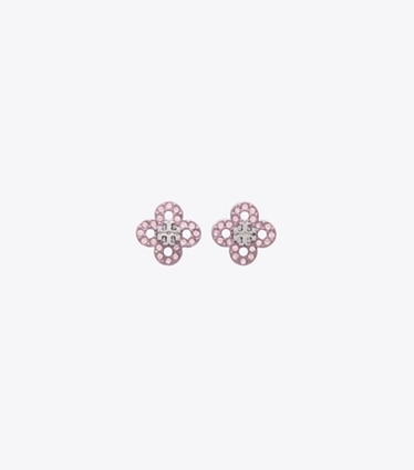 Tory Burch designer ohrringe Kira Clover Ohrstecker in Tory Silver / Pink front