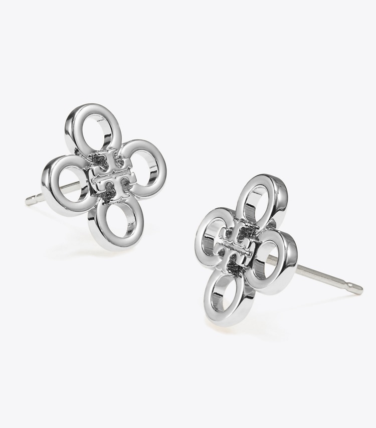 Tory Burch designer jewelry boxes Kira Clover Pavé Pendant and Stud Gift Set in Tory Silver / Crystal detail
