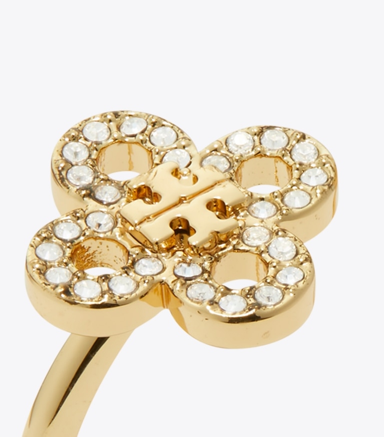 Tory Burch designer rings Kira Clover Pavé Ring in Tory Gold / Pearl / Crystal angle