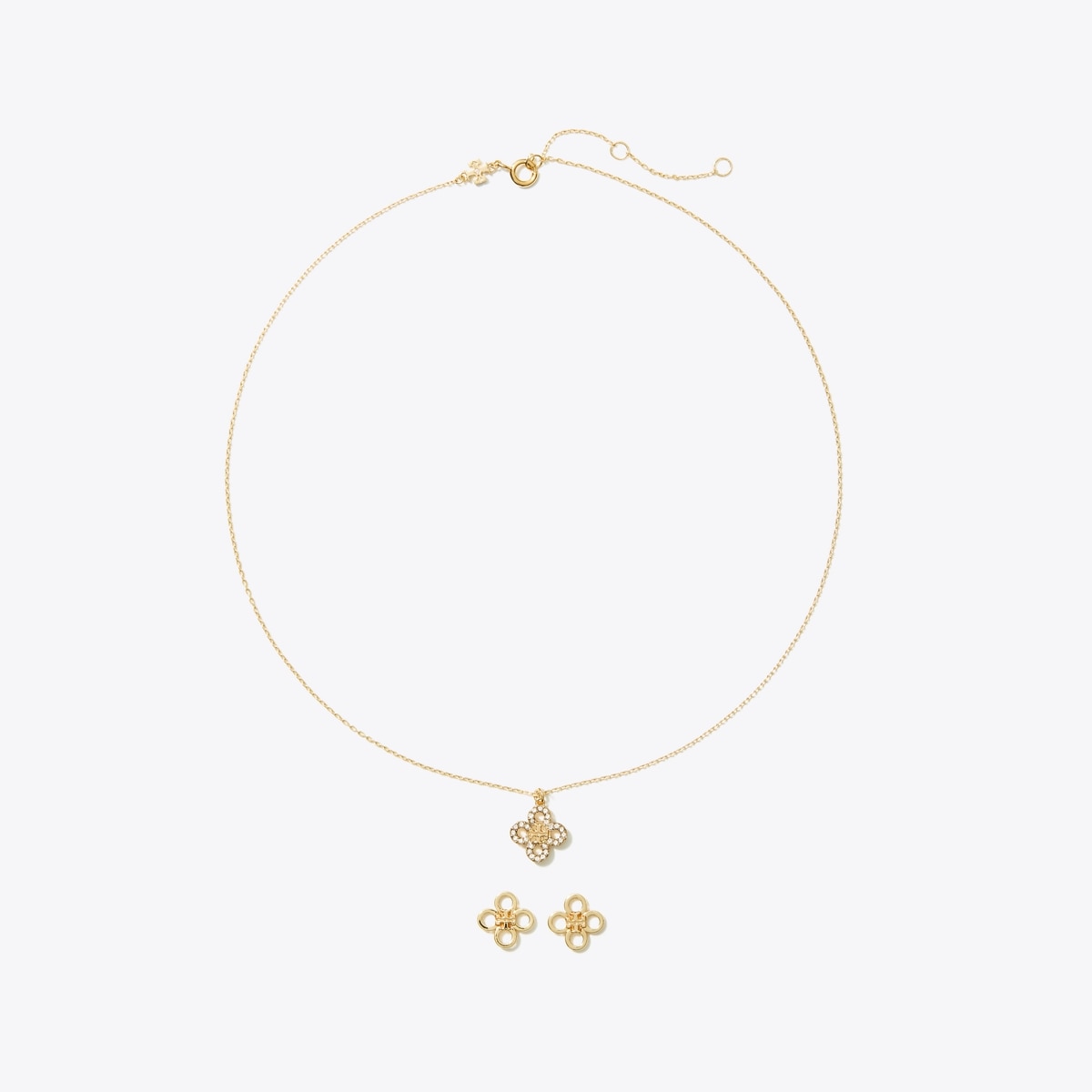トリバーチ　KIRA CROVER PAVE PENDANT NECKLACE Auth NEW Tory Burch 18K GP GOLD Kira Clover Pave Logo