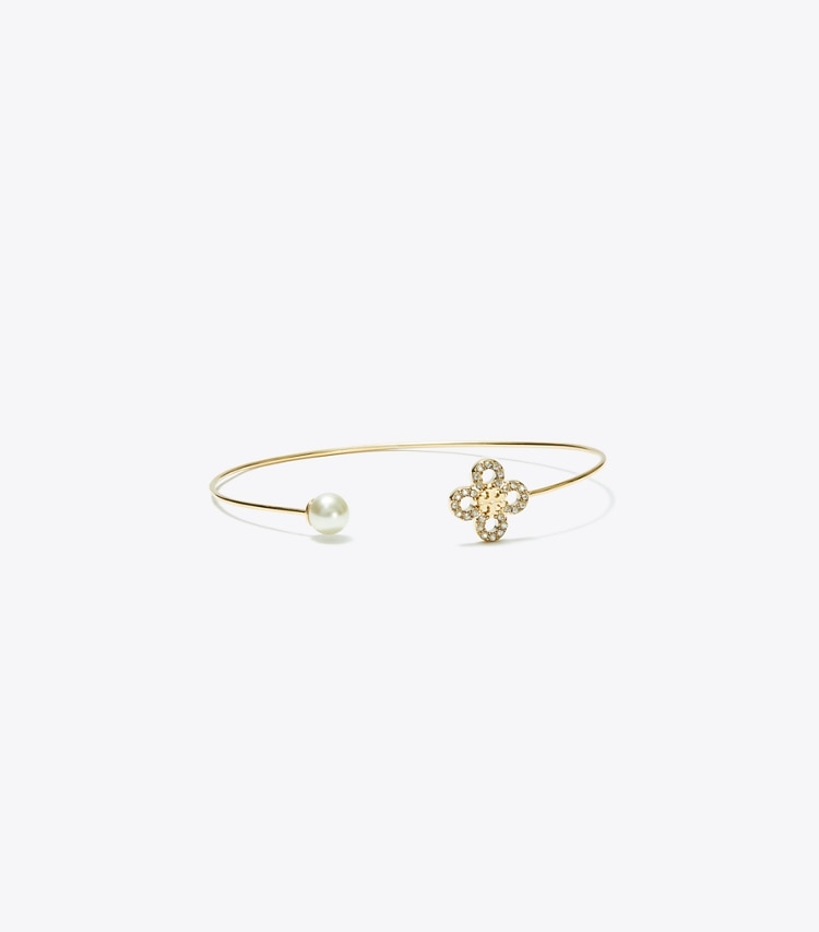Tory Burch designer bracelets Kira Clover Pearl Cuff in Tory Gold / Pearl / Crystal front
