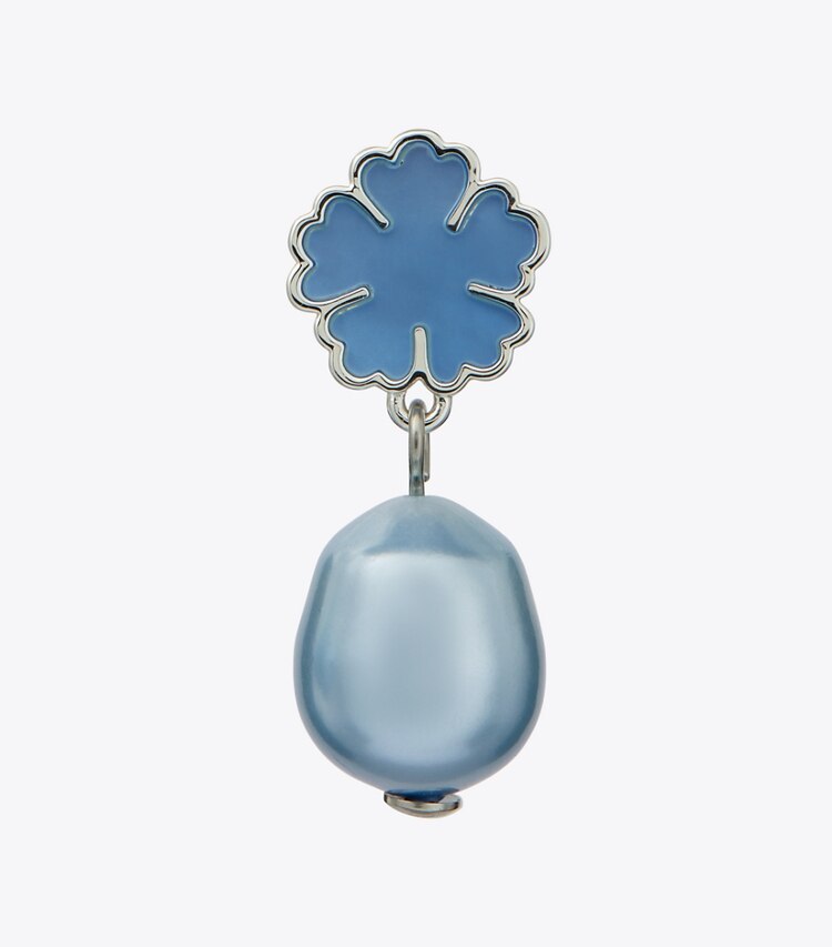 Tory Burch designer ohrringe Kira Clover Pearl Drop Earring in Tory Silver / Blue detail