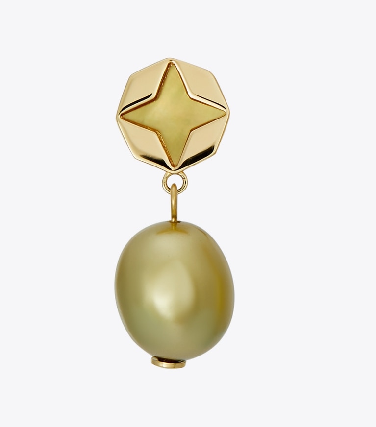 Tory Burch designer ohrringe Kira Clover Pearl Hängeohrring in Green / Green front