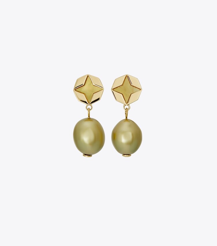 Tory Burch designer ohrringe Kira Clover Pearl Hängeohrring in Green / Green front