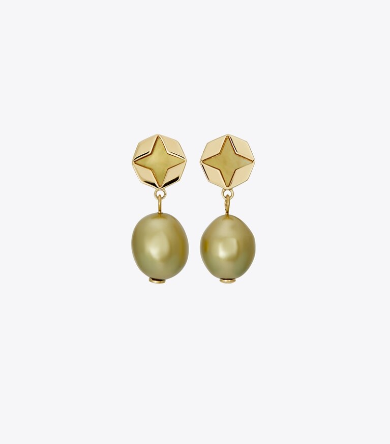 Tory Burch designer ohrringe Kira Clover Pearl Hängeohrring in Green / Green front