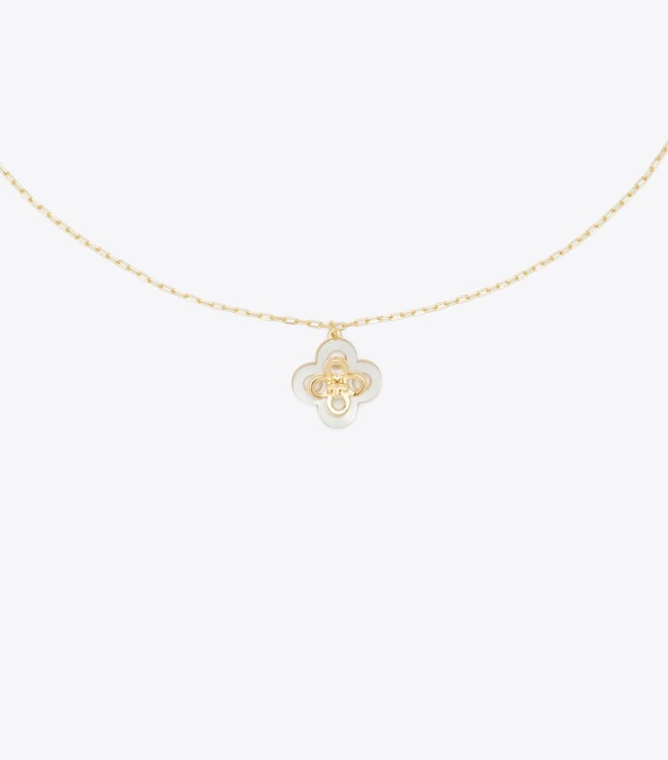Tory Burch designer necklaces Kira Clover Pendant in Tory Gold / Mother of Pearl detail