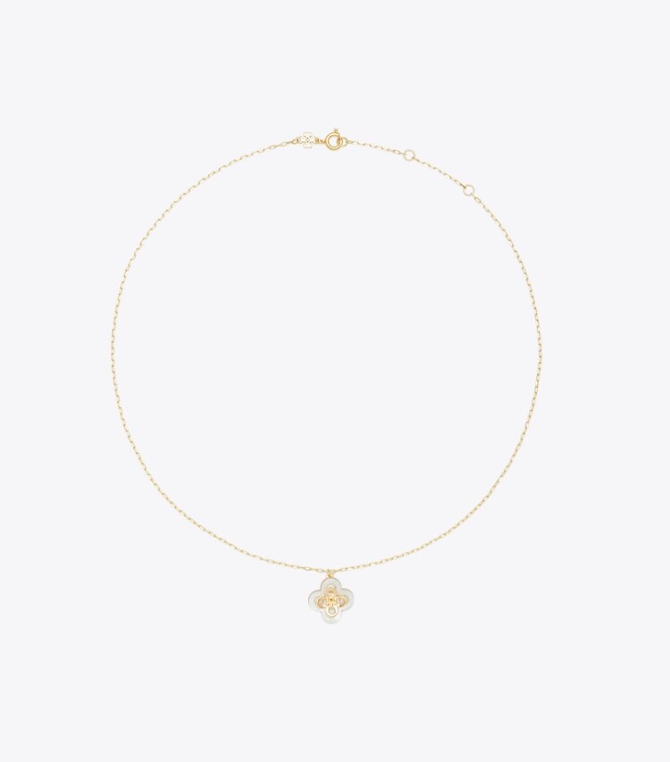 Tory Burch designer necklaces Kira Clover Pendant in Tory Gold / Mother of Pearl front