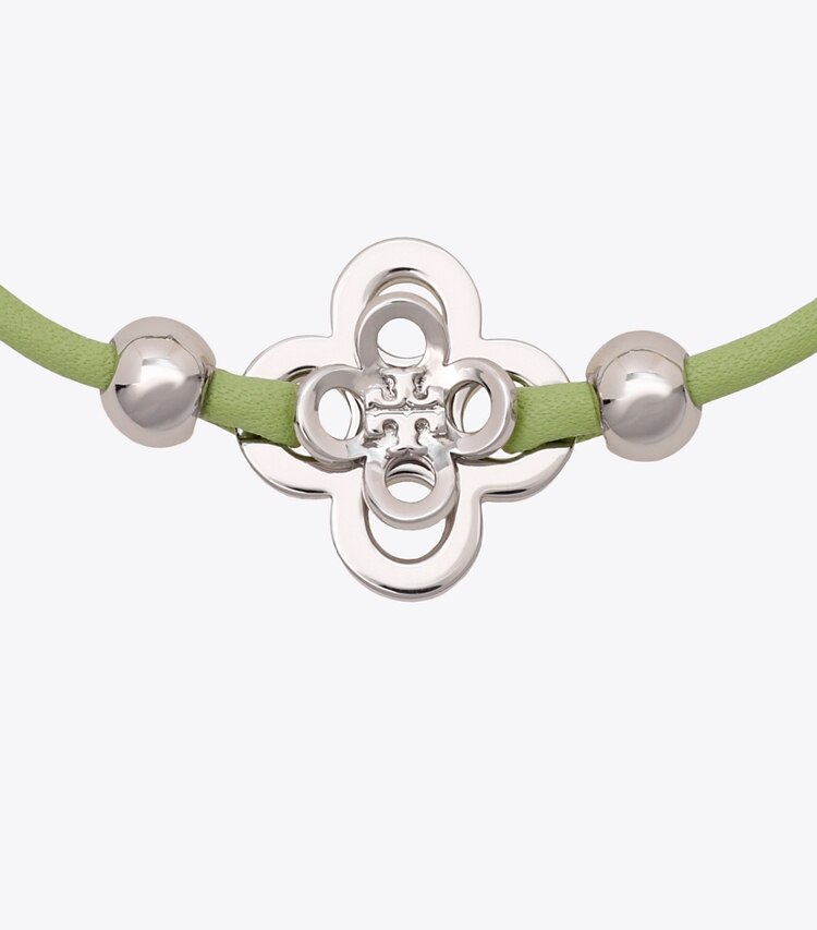 Tory Burch designer bracelets Kira Clover Slider Bracelet in Tory Silver / Mint detail