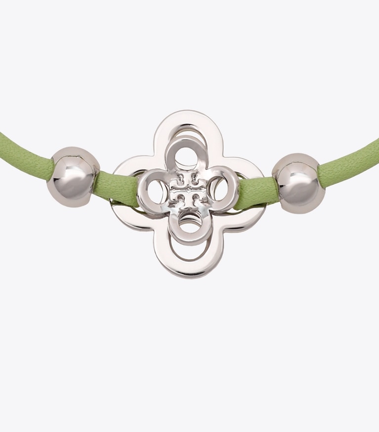 Tory Burch designer bracelets Kira Clover Slider Bracelet in Tory Silver / Mint front