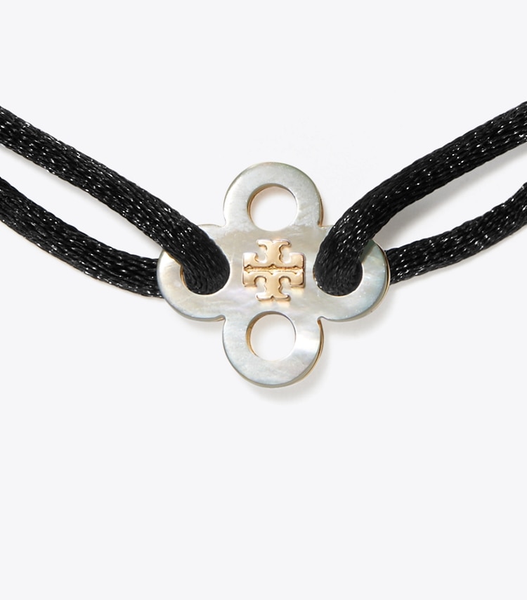 Tory Burch designer armbänder Kira Clover Slider Bracelet in Black / Mother of Pearl detail