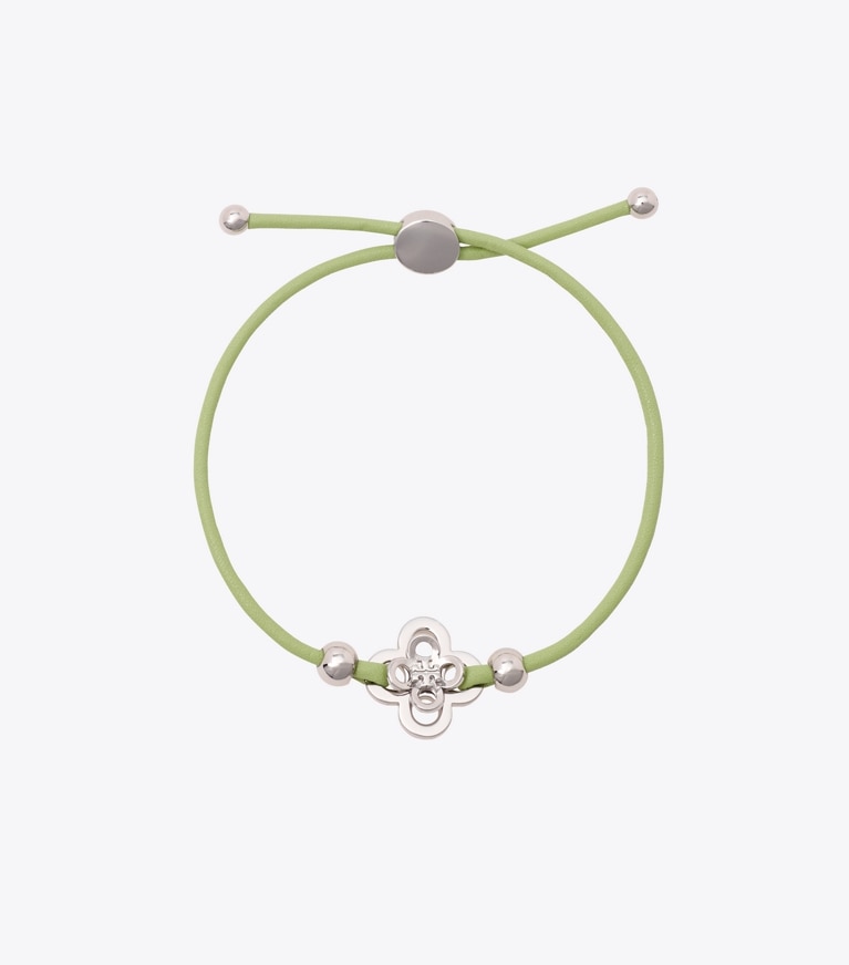 Tory Burch designer bracelets Kira Clover Slider Bracelet in Tory Silver / Mint front