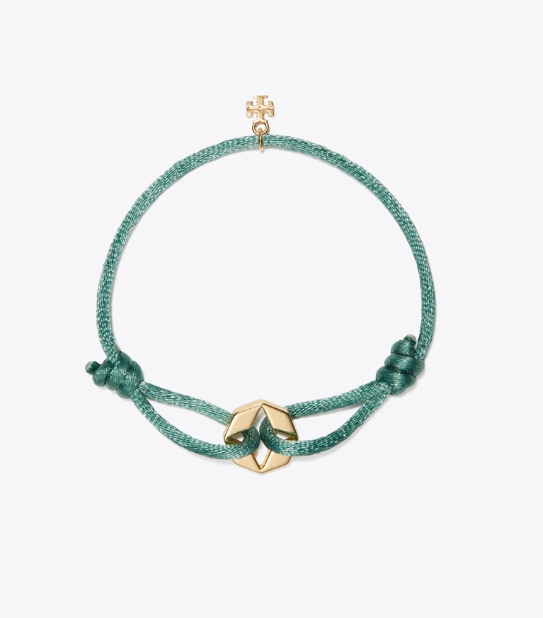 Tory Burch designer bracelets Kira Clover Slider Bracelet in Tory Gold / Blue front