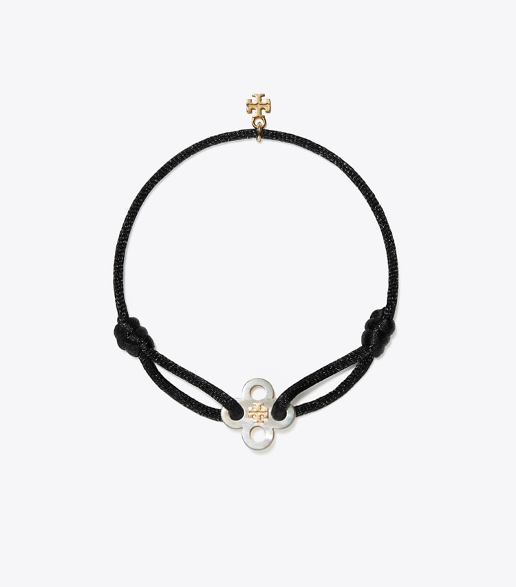 Tory Burch designer armbänder Kira Clover Slider Bracelet in Black / Mother of Pearl front