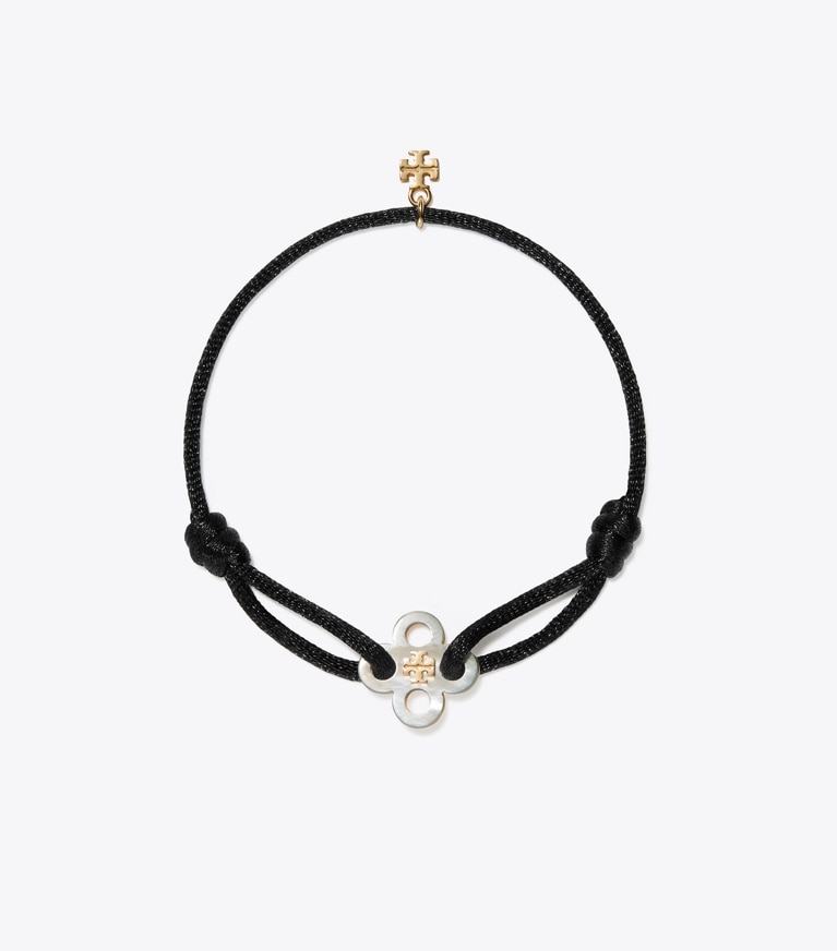 Tory Burch designer armbänder Kira Clover Slider Bracelet in Black / Mother of Pearl front