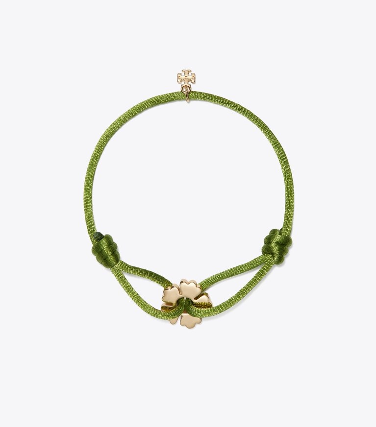 Tory Burch designer armbänder Kira Clover Slider Bracelet in Tory Gold / Green front