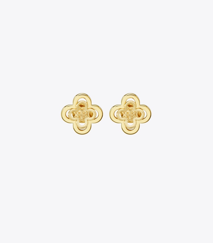 Tory Burch designer earrings Kira Clover Stacked Stud in Tory Gold front