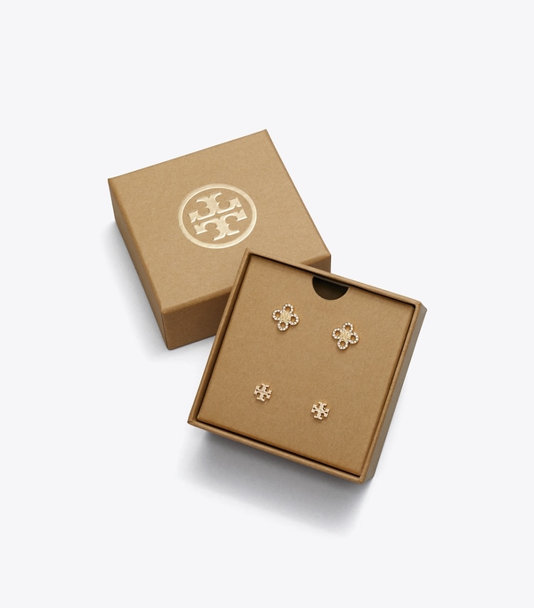 Tory Burch designer jewelry boxes Kira Clover Stud Earring Gift Set in Tory Gold / Crystal additional