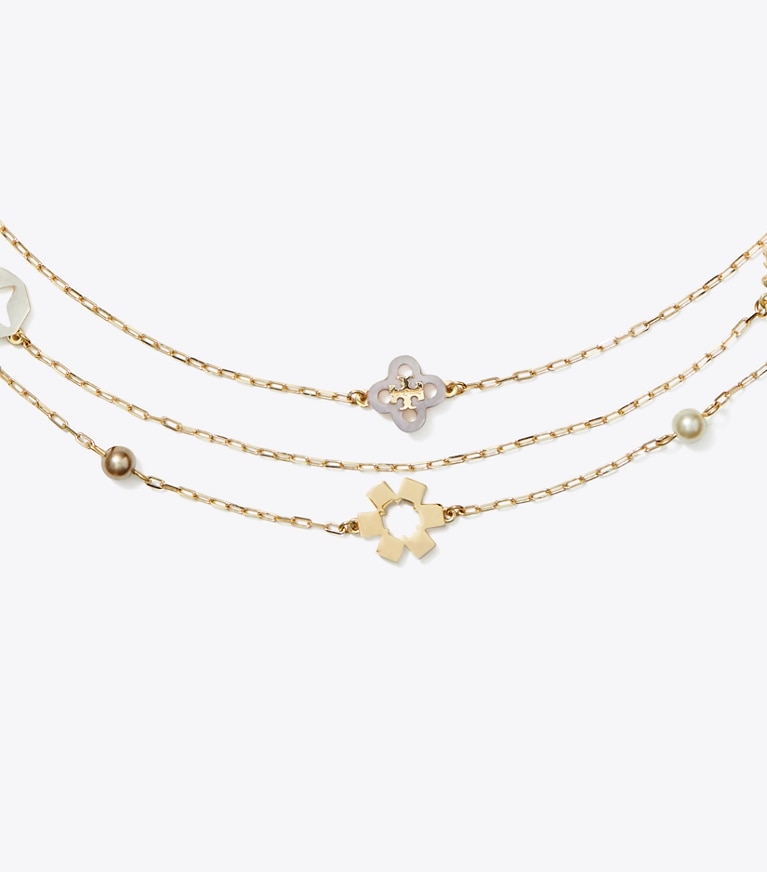 Tory Burch designer necklaces Kira Clover Triple-Strand Necklace in Tory Gold / Pearl / Mother of Pearl front