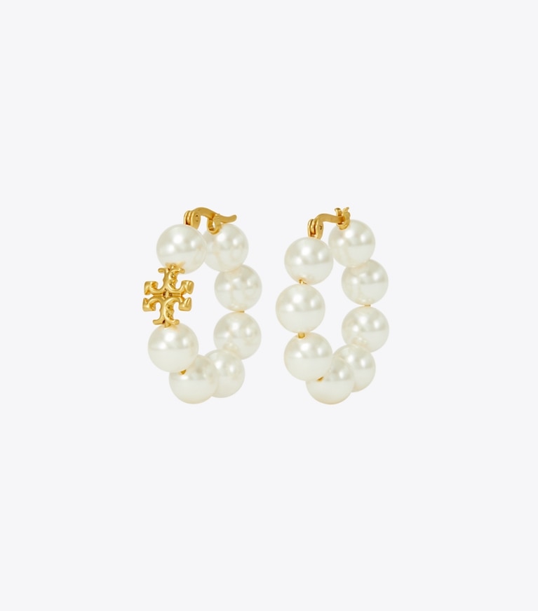 Tory Burch designer ohrringe Kira Creole mit Perlen in Rolled Brass #59 / Ivory front
