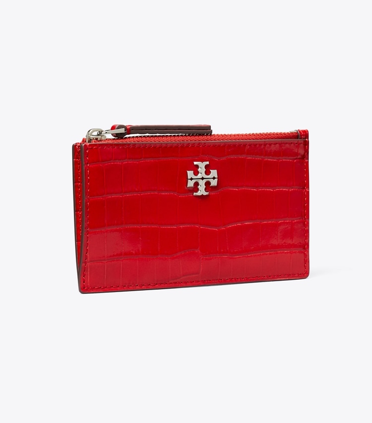 Tory Burch designer card cases Kira Croc-Embossed Zip Card Case in Red Sky angle