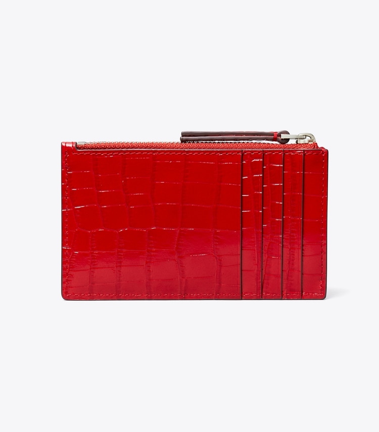 Tory Burch designer card cases Kira Croc-Embossed Zip Card Case in Red Sky back
