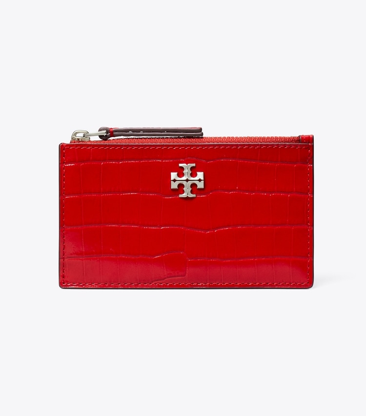 Tory Burch designer card cases Kira Croc-Embossed Zip Card Case in Red Sky front