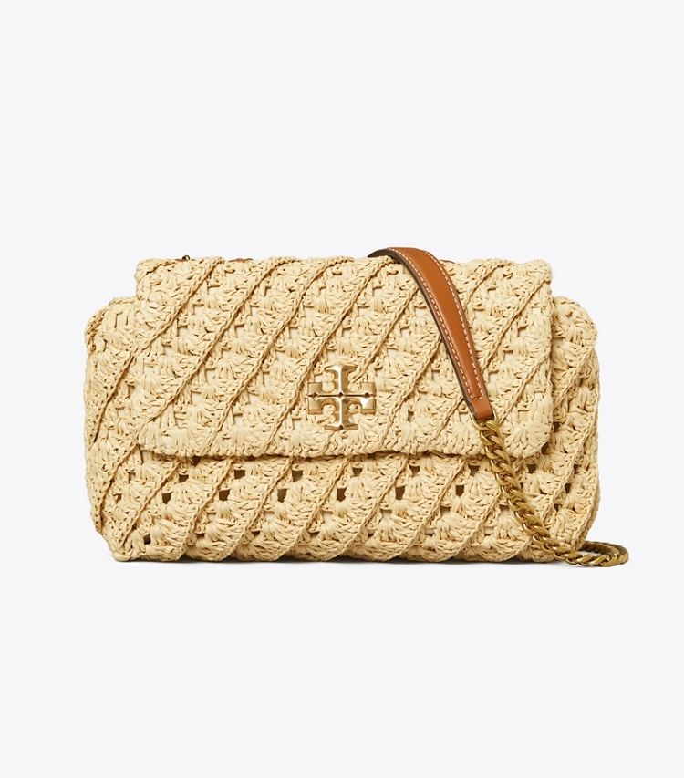 Tory Burch designer shoulder bags Kira Crochet Small Convertible Shoulder Bag in Natural / Classic Cuoio front
