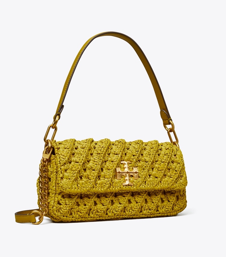 Tory Burch designer shoulder bags Kira Crochet Small Flap Shoulder Bag in ISLAND PALM angle