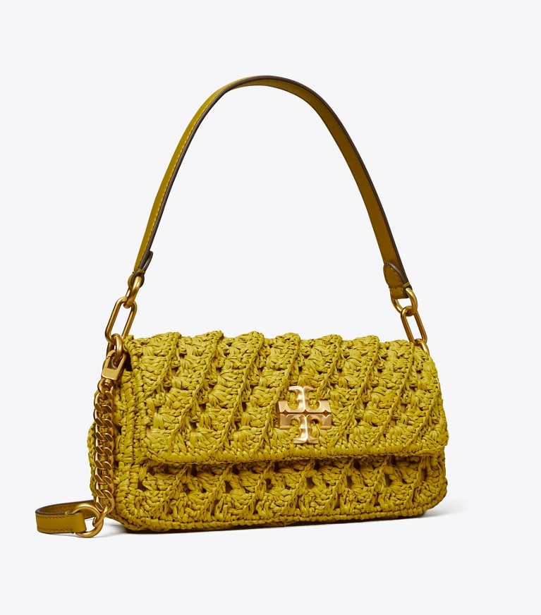 Tory Burch designer shoulder bags Kira Crochet Small Flap Shoulder Bag in ISLAND PALM angle