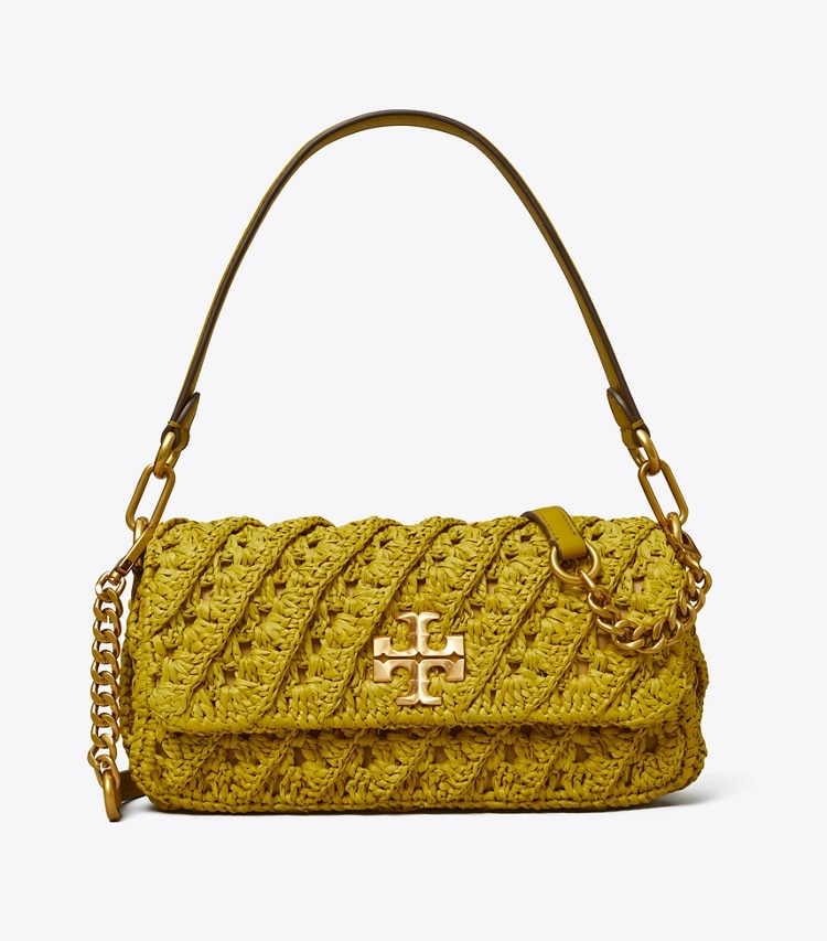 Tory Burch designer shoulder bags Kira Crochet Small Flap Shoulder Bag in ISLAND PALM front