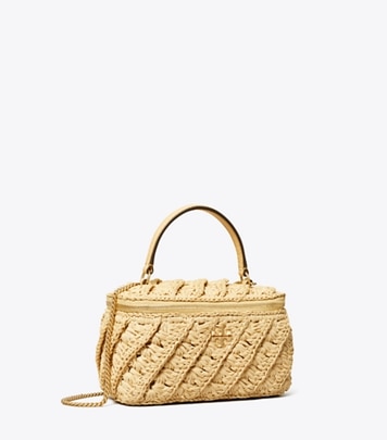 Tory Burch designer mini bags Kira Crochet Vanity Case in Natural angle