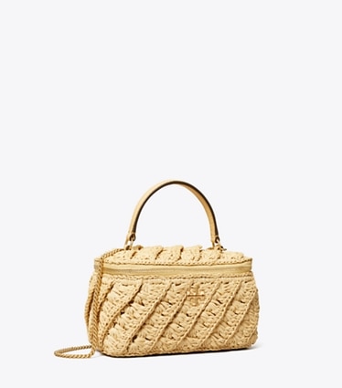 Tory Burch designer mini bags Kira Crochet Vanity Case in Natural angle