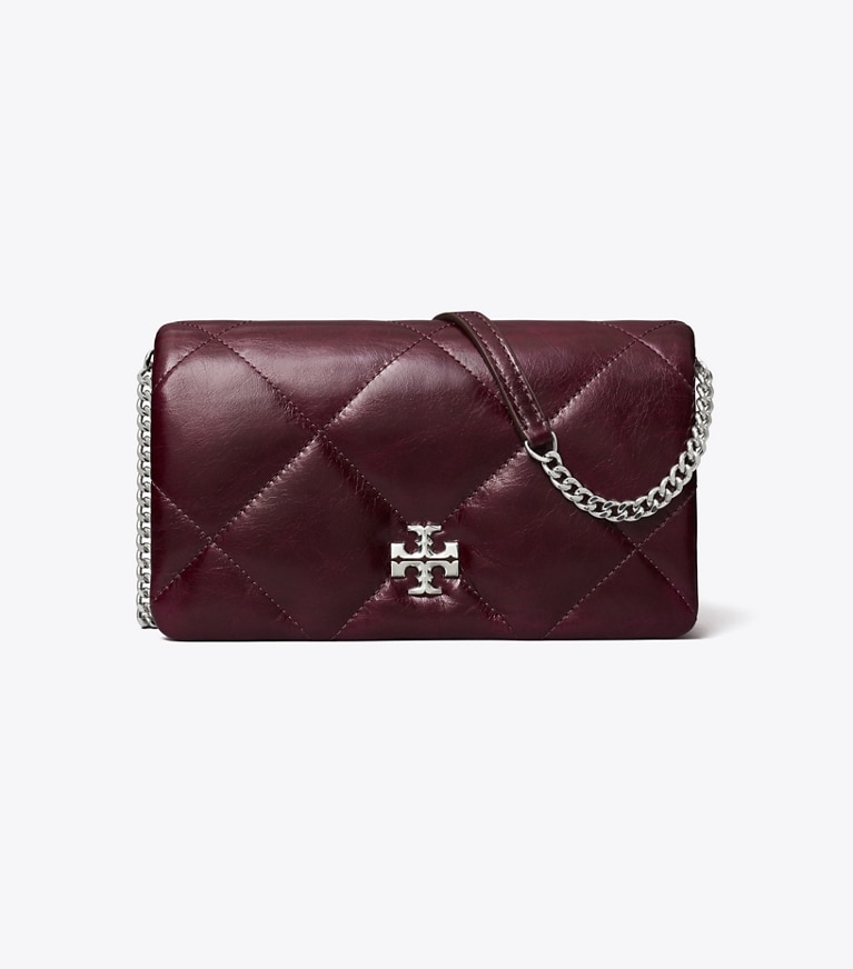 Tory Burch designer kleine taschen Kira Crossbody Bag in Vintage-Optik mit Rautensteppung in Dark Carmine angle