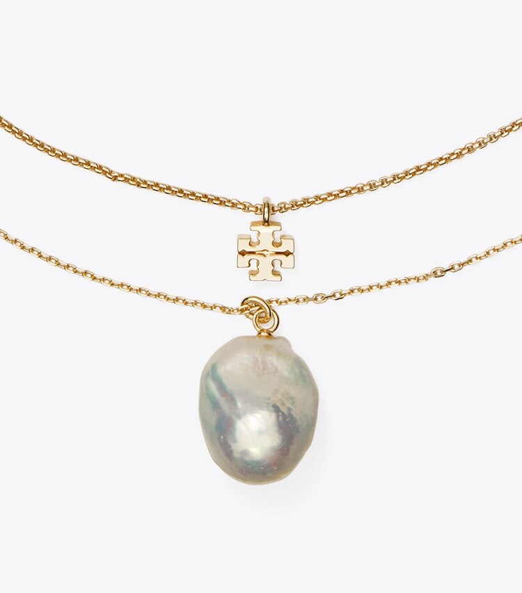 Tory Burch designer necklaces Kira Delicate Layered Necklace in Tory Gold / Cream detail