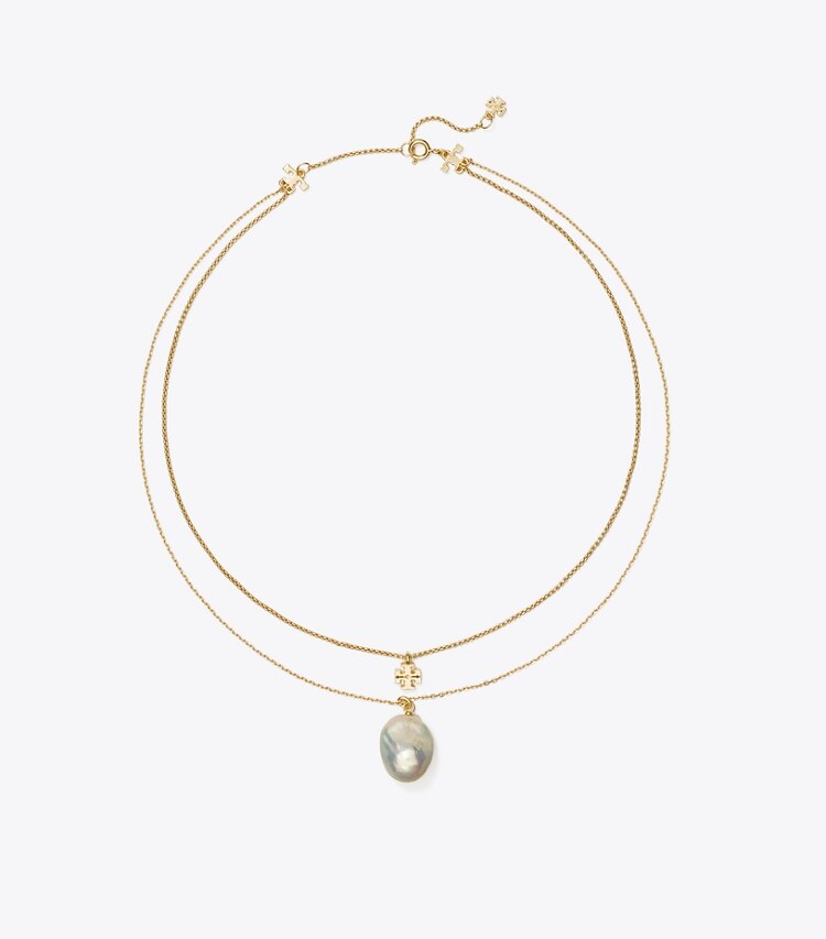 Tory Burch designer necklaces Kira Delicate Layered Necklace in Tory Gold / Cream front