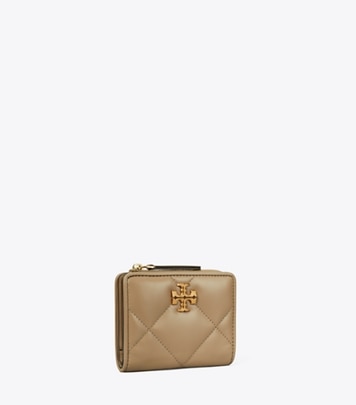 Tory Burch designer wallets Kira Diamond Quilt Bi-Fold Wallet in Taupe Oak angle