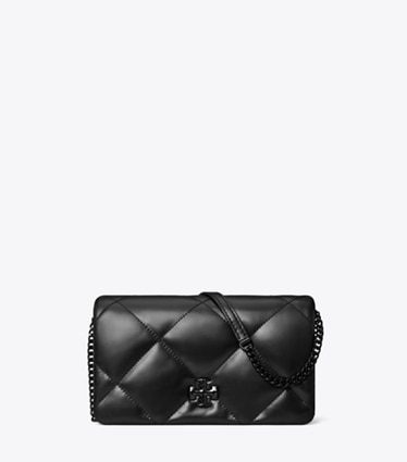 Tory Burch designer mini bags Kira Diamond Quilt Chain Wallet in Black front