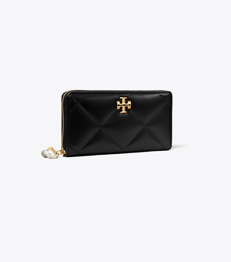 Tory Burch designer wallets Kira Diamond Quilt Charm Continental Wallet in Black angle