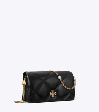 Tory Burch designer mini bags Kira Diamond Quilt Charm Crossbody in Black angle
