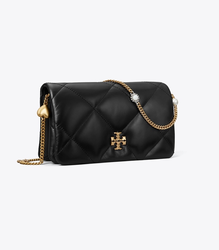 Tory Burch designer mini bags Kira Diamond Quilt Charm Crossbody in Black angle