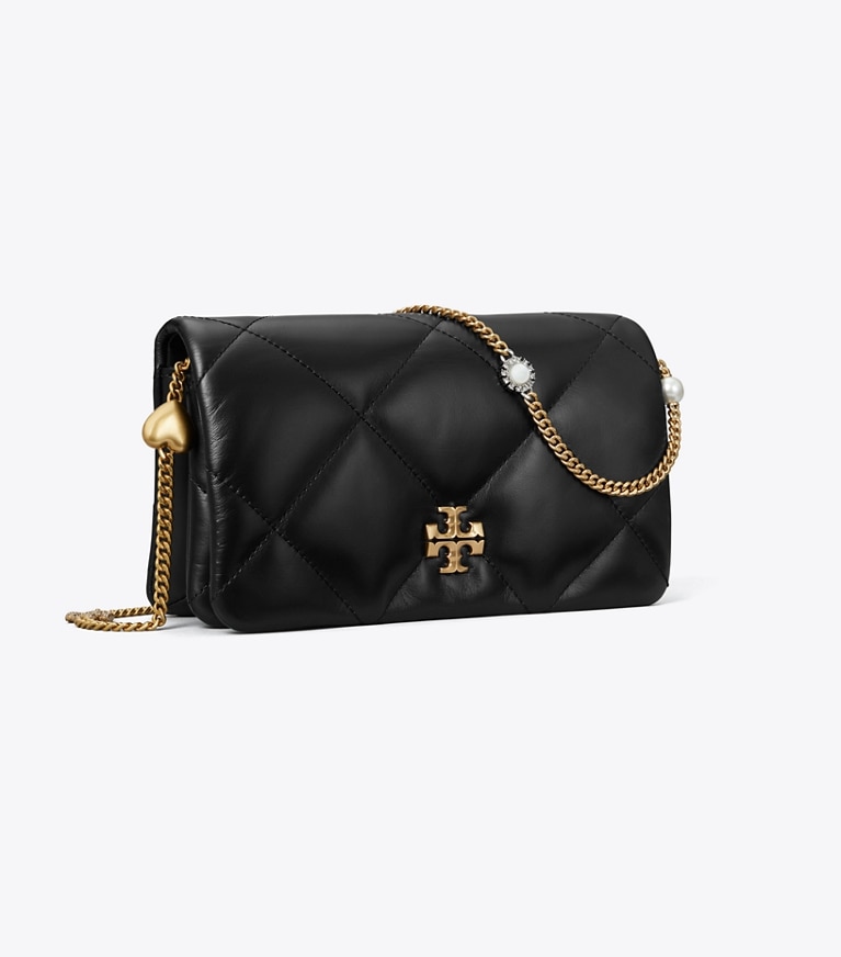Tory Burch designer mini bags Kira Diamond Quilt Charm Crossbody in Black angle
