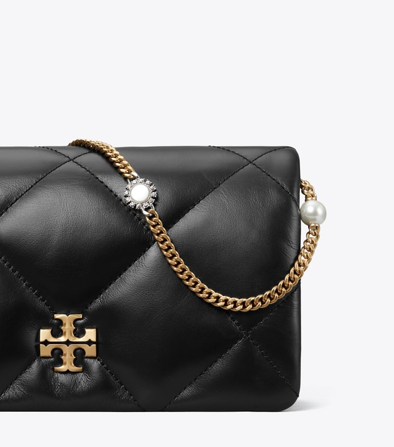 Tory Burch designer mini bags Kira Diamond Quilt Charm Crossbody in Black angle