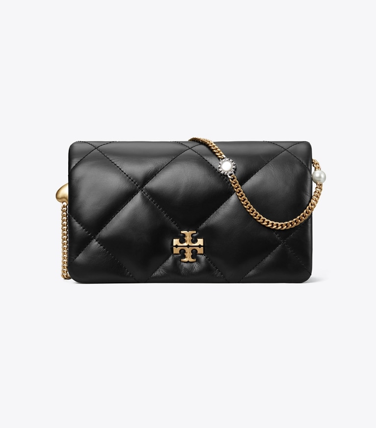 Tory Burch designer mini bags Kira Diamond Quilt Charm Crossbody in Black angle
