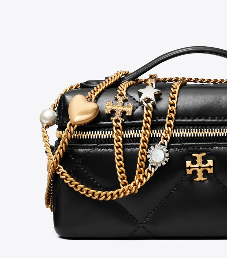 Tory Burch designer mini bags Kira Diamond Quilt Charm East-West Vanity Case in Black detail